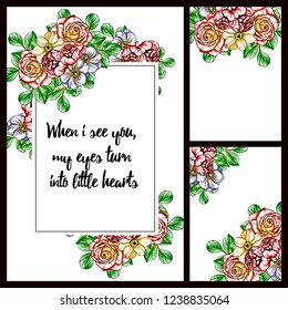 Vintage delicate greeting invitation card template design with flowers for wedding, marriage, bridal, birthday, Valentine's day. Romantic vector illustration.