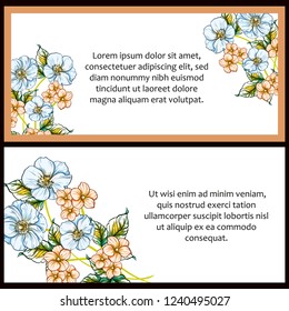 Vintage delicate greeting invitation card template design with flowers for wedding, marriage, bridal, birthday, Valentine's day. Romantic vector illustration.
