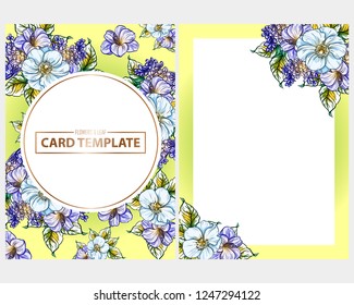 Vintage delicate greeting invitation card template design with flowers for wedding, marriage, bridal, birthday, Valentine's day. Romantic vector illustration.