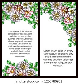 Vintage delicate greeting invitation card template design with flowers for wedding, marriage, bridal, birthday, Valentine's day. Romantic vector illustration.
