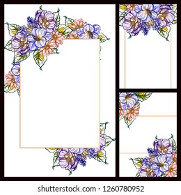Vintage delicate greeting invitation card template design with flowers for wedding, marriage, bridal, birthday, Valentine's day. Romantic vector illustration.