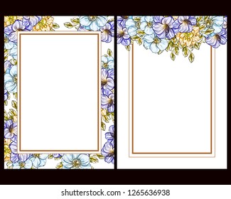Vintage delicate greeting invitation card template design with flowers for wedding, marriage, bridal, birthday, Valentine's day. Romantic vector illustration.