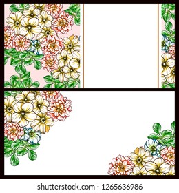 Vintage delicate greeting invitation card template design with flowers for wedding, marriage, bridal, birthday, Valentine's day. Romantic vector illustration.
