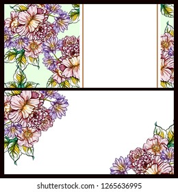 Vintage delicate greeting invitation card template design with flowers for wedding, marriage, bridal, birthday, Valentine's day. Romantic vector illustration.