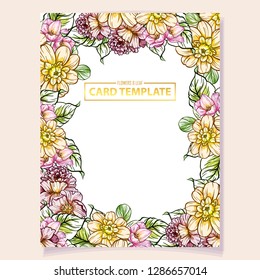Vintage delicate greeting invitation card template design with flowers for wedding, marriage, bridal, birthday, Valentine's day. Romantic vector illustration.