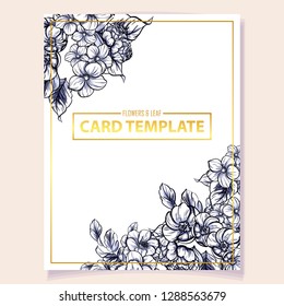 Vintage delicate greeting invitation card template design with flowers for wedding, marriage, bridal, birthday, Valentine's day. Romantic vector illustration.