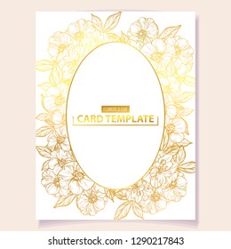 Vintage delicate greeting invitation card template design with flowers for wedding, marriage, bridal, birthday, Valentine's day. Romantic vector illustration.