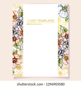 Vintage delicate greeting invitation card template design with flowers for wedding, marriage, bridal, birthday, Valentine's day. Romantic vector illustration.