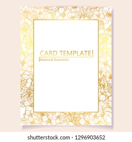 Vintage delicate greeting invitation card template design with flowers for wedding, marriage, bridal, birthday, Valentine's day. Romantic vector illustration.