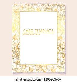Vintage delicate greeting invitation card template design with flowers for wedding, marriage, bridal, birthday, Valentine's day. Romantic vector illustration.