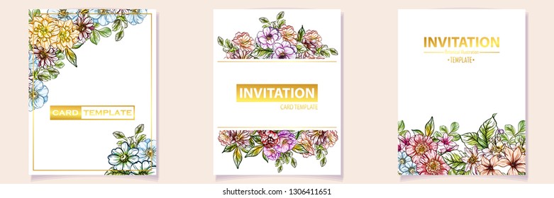 Vintage delicate greeting invitation card template design with flowers for wedding, marriage, bridal, birthday, Valentine's day. Romantic vector illustration.
