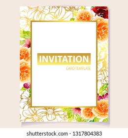Vintage delicate greeting invitation card template design with flowers for wedding, marriage, bridal, birthday, Valentine's day. Romantic vector illustration.