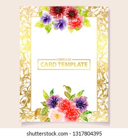 Vintage delicate greeting invitation card template design with flowers for wedding, marriage, bridal, birthday, Valentine's day. Romantic vector illustration.