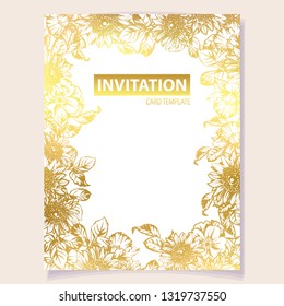 Vintage delicate greeting invitation card template design with flowers for wedding, marriage, bridal, birthday, Valentine's day. Romantic vector illustration.