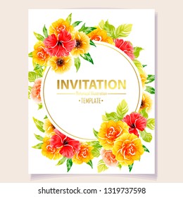 Vintage delicate greeting invitation card template design with flowers for wedding, marriage, bridal, birthday, Valentine's day. Romantic vector illustration.