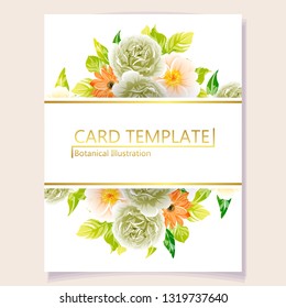 Vintage delicate greeting invitation card template design with flowers for wedding, marriage, bridal, birthday, Valentine's day. Romantic vector illustration.