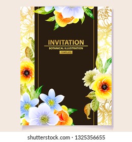 Vintage delicate greeting invitation card template design with flowers for wedding, marriage, bridal, birthday, Valentine's day. Romantic vector illustration.