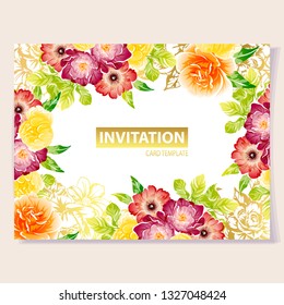 Vintage delicate greeting invitation card template design with flowers for wedding, marriage, bridal, birthday, Valentine's day. Romantic vector illustration.