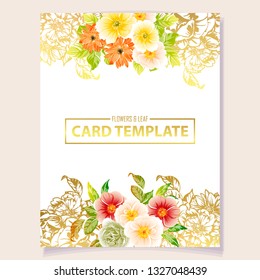 Vintage delicate greeting invitation card template design with flowers for wedding, marriage, bridal, birthday, Valentine's day. Romantic vector illustration.