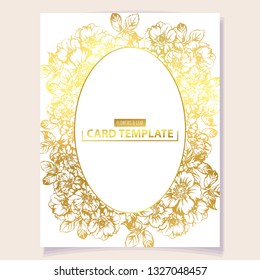 Vintage delicate greeting invitation card template design with flowers for wedding, marriage, bridal, birthday, Valentine's day. Romantic vector illustration.