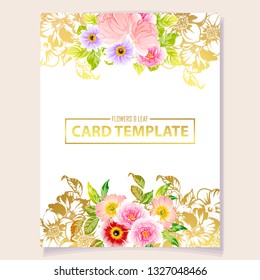 Vintage delicate greeting invitation card template design with flowers for wedding, marriage, bridal, birthday, Valentine's day. Romantic vector illustration.