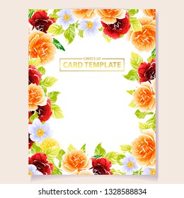 Vintage delicate greeting invitation card template design with flowers for wedding, marriage, bridal, birthday, Valentine's day. Romantic vector illustration.