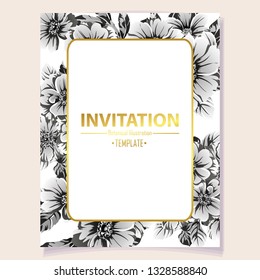 Vintage delicate greeting invitation card template design with flowers for wedding, marriage, bridal, birthday, Valentine's day. Romantic vector illustration.