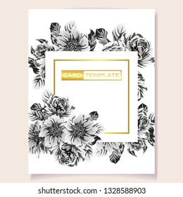 Vintage delicate greeting invitation card template design with flowers for wedding, marriage, bridal, birthday, Valentine's day. Romantic vector illustration.