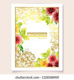 Vintage delicate greeting invitation card template design with flowers for wedding, marriage, bridal, birthday, Valentine's day. Romantic vector illustration.