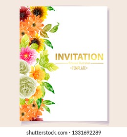 Vintage delicate greeting invitation card template design with flowers for wedding, marriage, bridal, birthday, Valentine's day. Romantic vector illustration.