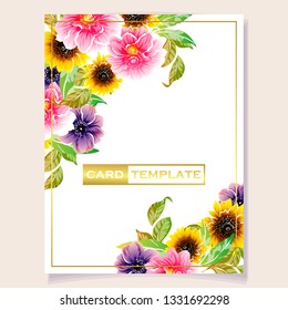 Vintage delicate greeting invitation card template design with flowers for wedding, marriage, bridal, birthday, Valentine's day. Romantic vector illustration.