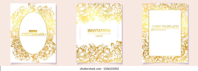 Vintage delicate greeting invitation card template design with flowers for wedding, marriage, bridal, birthday, Valentine's day. Romantic vector illustration.