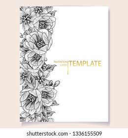 Vintage delicate greeting invitation card template design with flowers for wedding, marriage, bridal, birthday, Valentine's day. Romantic vector illustration.