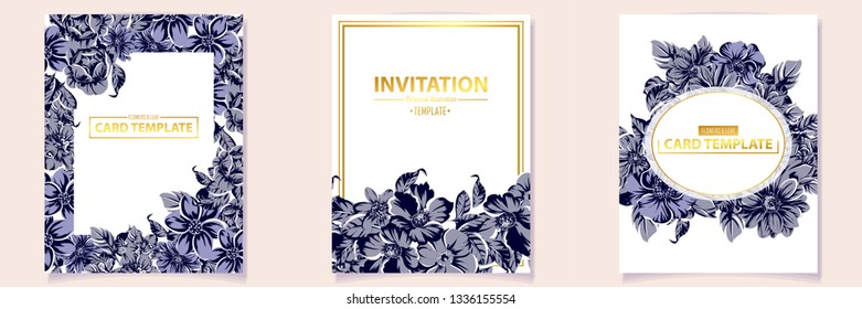 Vintage delicate greeting invitation card template design with flowers for wedding, marriage, bridal, birthday, Valentine's day. Romantic vector illustration.