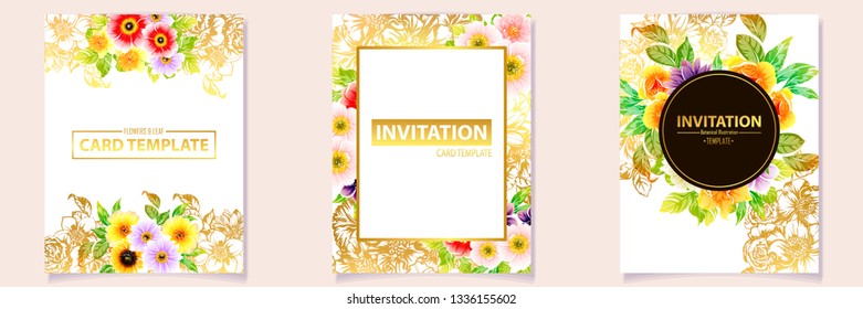 Vintage delicate greeting invitation card template design with flowers for wedding, marriage, bridal, birthday, Valentine's day. Romantic vector illustration.