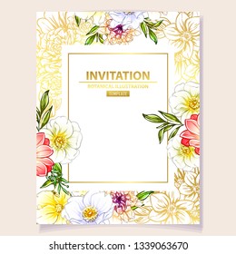 Vintage delicate greeting invitation card template design with flowers