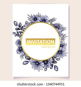Vintage delicate greeting invitation card template design with flowers for wedding, marriage, bridal, birthday, Valentine's day. Romantic vector illustration.