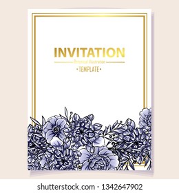 Vintage delicate greeting invitation card template design with flowers for wedding, marriage, bridal, birthday, Valentine's day. Romantic vector illustration.