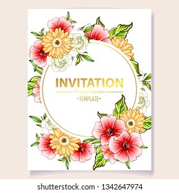 Vintage delicate greeting invitation card template design with flowers for wedding, marriage, bridal, birthday, Valentine's day. Romantic vector illustration.