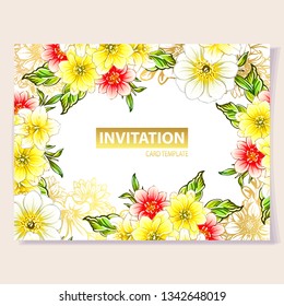 Vintage delicate greeting invitation card template design with flowers for wedding, marriage, bridal, birthday, Valentine's day. Romantic vector illustration.