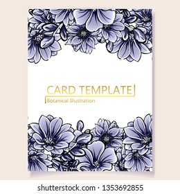 Vintage delicate greeting invitation card template design with flowers for wedding, marriage, bridal, birthday, Valentine's day. Romantic vector illustration.