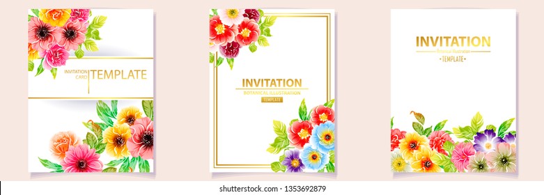Vintage delicate greeting invitation card template design with flowers for wedding, marriage, bridal, birthday, Valentine's day. Romantic vector illustration.
