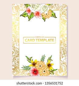 Vintage delicate greeting invitation card template design with flowers for wedding, marriage, bridal, birthday, Valentine's day. Romantic vector illustration.