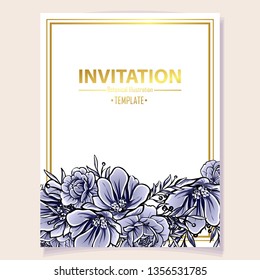 Vintage delicate greeting invitation card template design with flowers for wedding, marriage, bridal, birthday, Valentine's day. Romantic vector illustration.