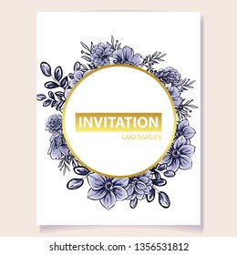 Vintage delicate greeting invitation card template design with flowers for wedding, marriage, bridal, birthday, Valentine's day. Romantic vector illustration.