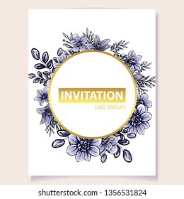 Vintage delicate greeting invitation card template design with flowers for wedding, marriage, bridal, birthday, Valentine's day. Romantic vector illustration.