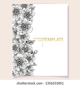 Vintage delicate greeting invitation card template design with flowers for wedding, marriage, bridal, birthday, Valentine's day. Romantic vector illustration.