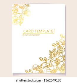 Vintage delicate greeting invitation card template design with flowers for wedding, marriage, bridal, birthday, Valentine's day. Romantic vector illustration.