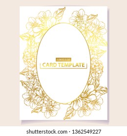 Vintage delicate greeting invitation card template design with flowers for wedding, marriage, bridal, birthday, Valentine's day. Romantic vector illustration.