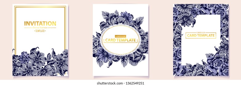 Vintage delicate greeting invitation card template design with flowers for wedding, marriage, bridal, birthday, Valentine's day. Romantic vector illustration.